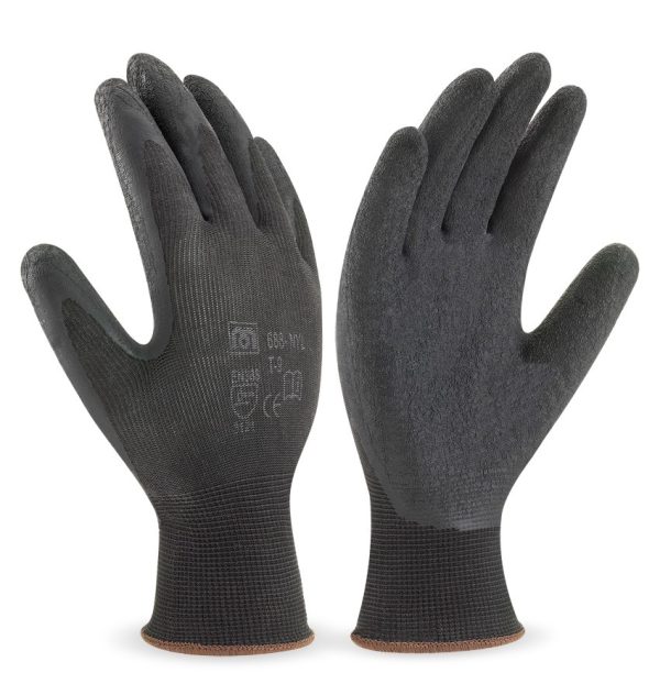 GUANTE DE NYLON COLOR NEGRO CON RECUBRIMIENTO DE LATEX (PACK 12 UDS)