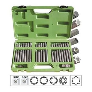 ESTUCHE CON 40 LLAVES PARA TORNILLOS TORX Y TORNILLOS DE 12 Y 6 CANTOS + 2 ADAPTADORES